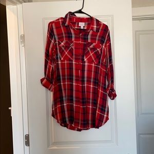 Isabel Maternity Plaid Button Up Tunic